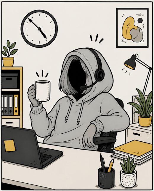 Bev, grey hoodie and short grey bob